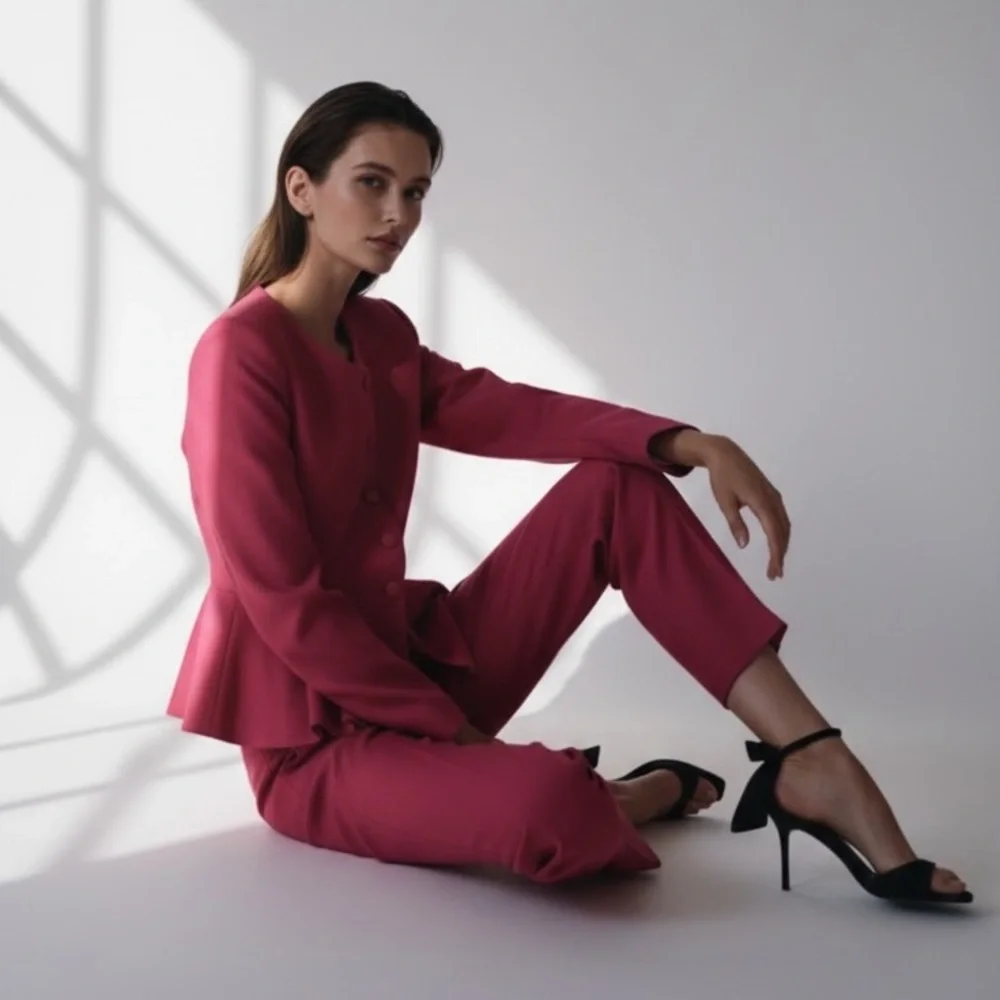 NWT Zara Linen Blend Slim Straight Pants in Fuchsia Pink Size S